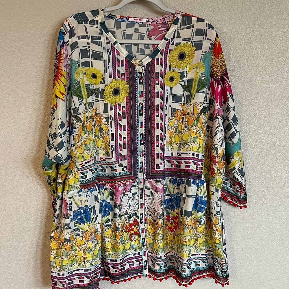 Johnny Was Silk Geometric Pattern Tunic